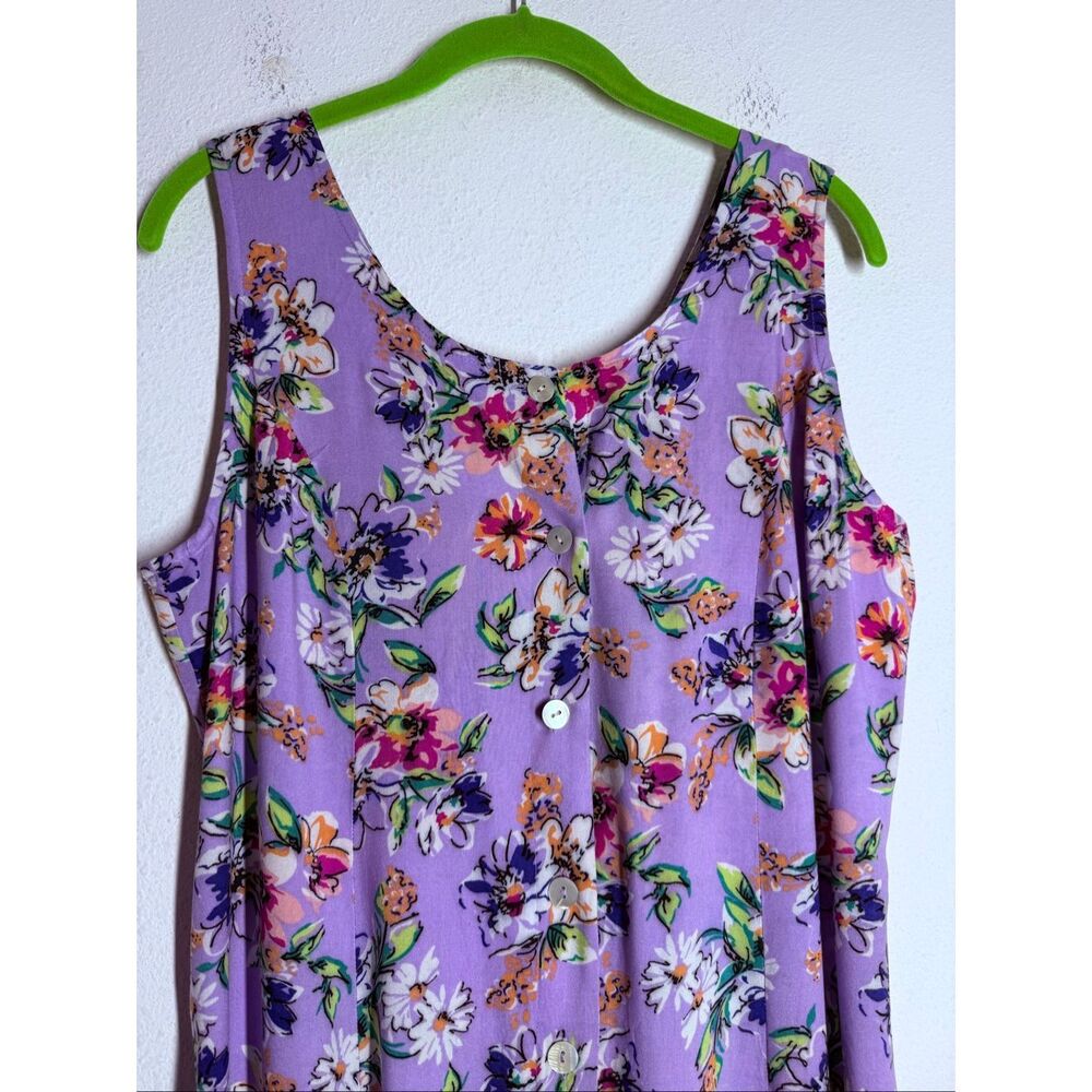 Koret Floral Midi Dress Purple Rayon Sleeveless Button Front Smocked Back Medium - Picture 3 of 13